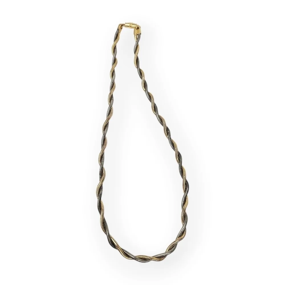 Vintage Double Snake Chain Necklace Gold Dark Silver Two Tone Unisex 17